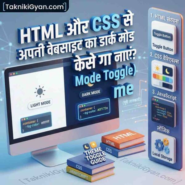 Website Dark Mode Toggle Kaise Banaye: HTML, CSS और JS से।